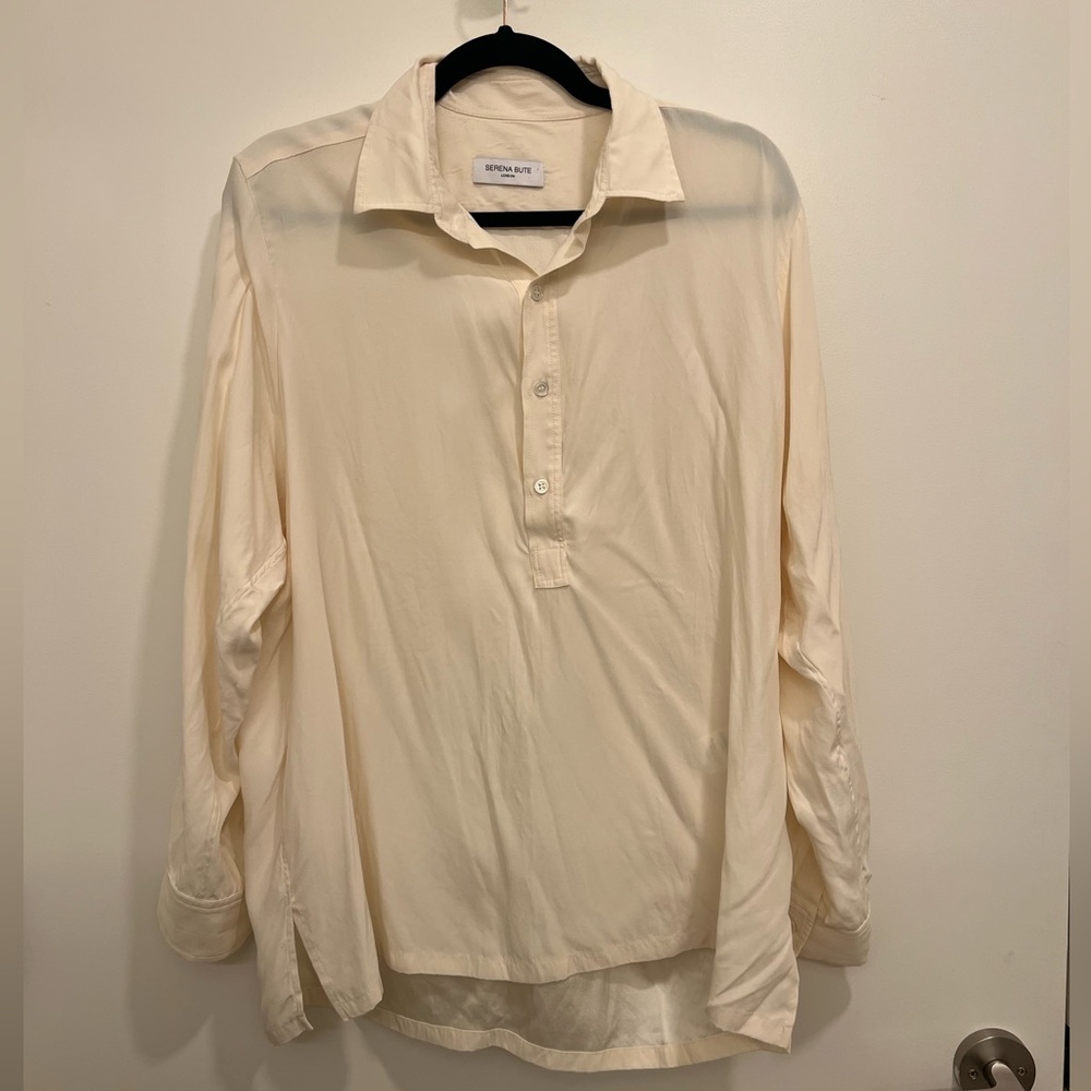 Serena Bute London Cream Quarter Button Up Silk Blouse